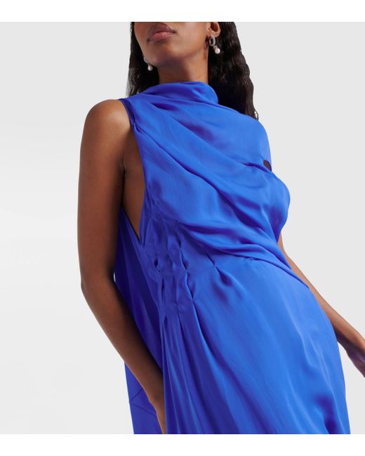 Robe longue asymetrique en satin de soie Givenchy en coloris Blue