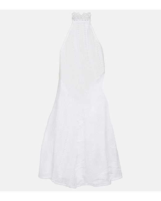 Roberta Einer White Sleek Halterneck Knit Minidress
