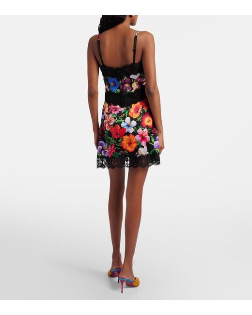 Dolce & Gabbana Blue Floral Silk And Cotton-Blend Minidress