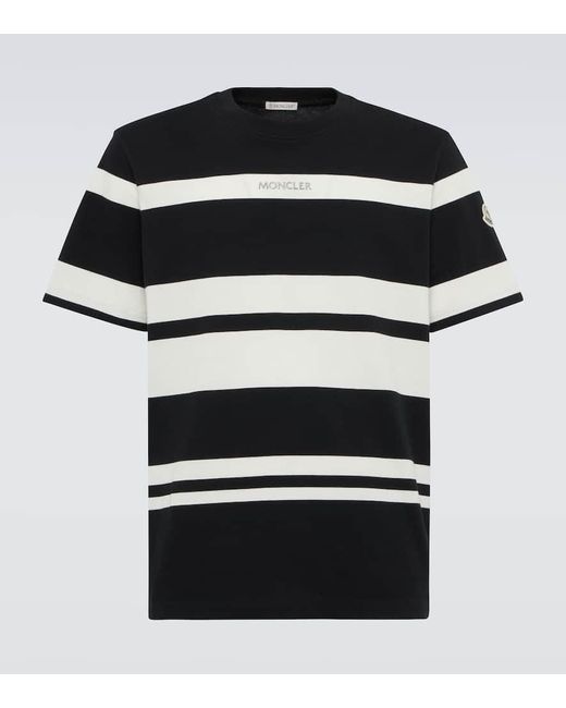 T-shirt in jersey di cotone metallizzato a righe con logo applicato di Moncler in Black da Uomo