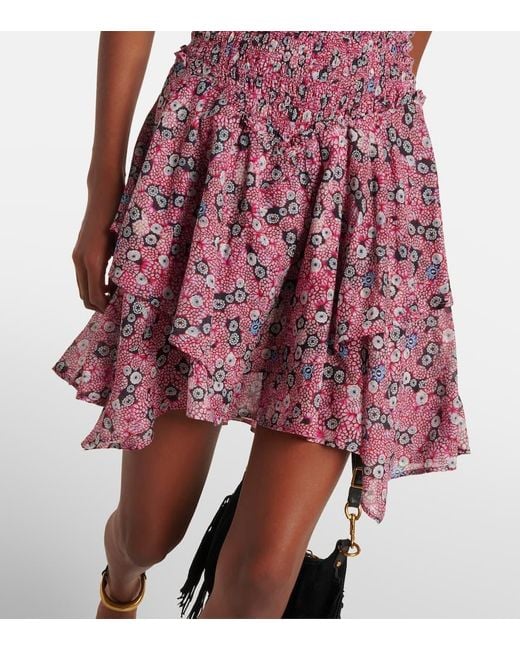 Isabel Marant Purple Anka Shirred Tiered Printed Cotton-Voile Mini Dress