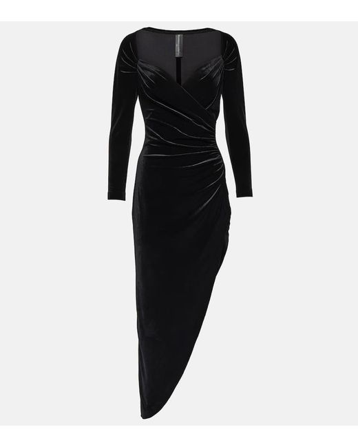 Norma Kamali Black Ruched Stretch-velvet Midi Dress