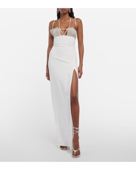 Nensi Dojaka White Bridal Cutout Crepe Gown