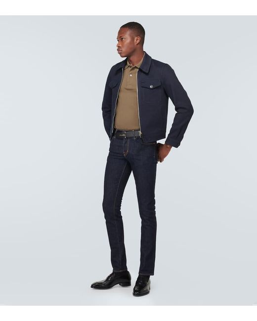 Tom Ford Blue Cotton And Linen Blouson Jacket for men