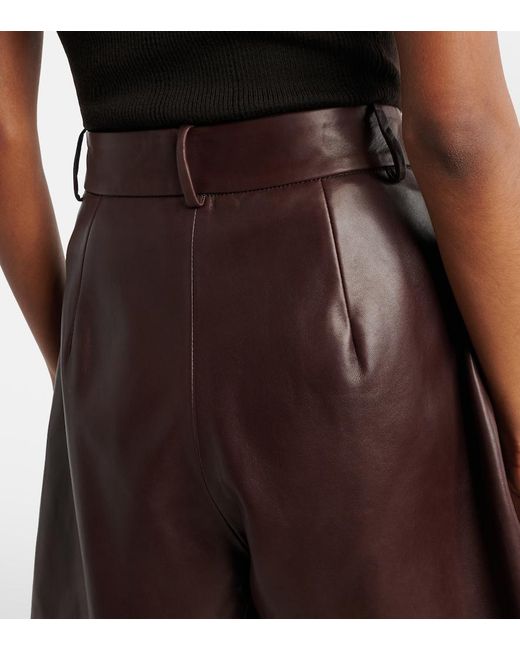 Nour Hammour Brown Jonah Pleated Leather Shorts