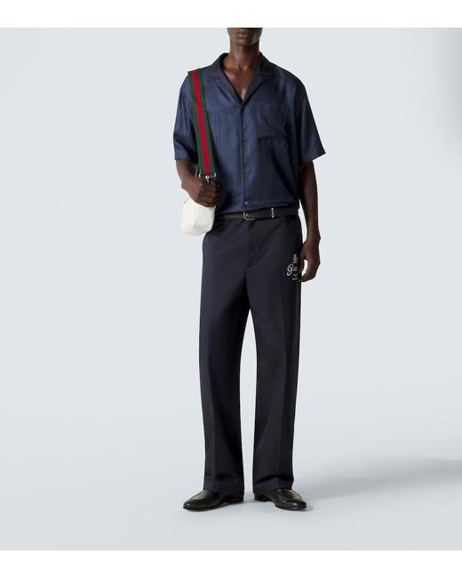 Gucci Blue Interlocking G Silk Twill Bowling Shirt for men