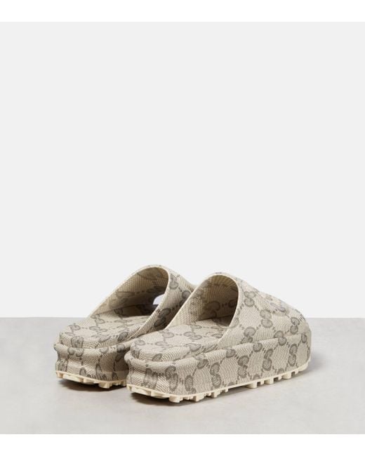 Gucci Gray Slide Sandal With Interlocking G