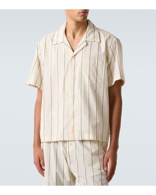 Bode White Celery Striped Cotton Bowling Shirt for men
