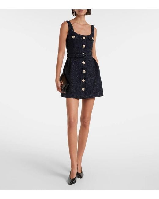 Self-Portrait Blue Verziertes Minikleid Aus Boucle