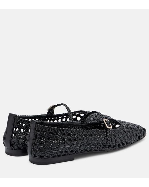 Souliers Martinez Black Paris Woven Leather Mary Jane Flats