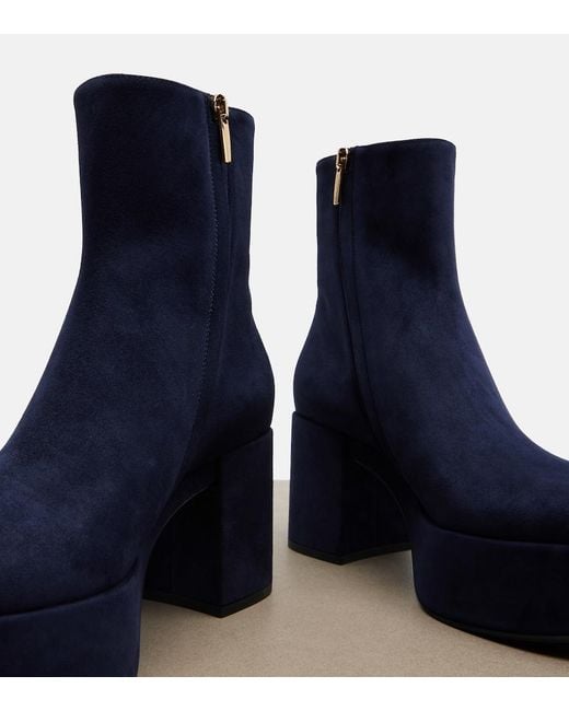 Gianvito Rossi Blue Sally Suede Platform Ankle Boots