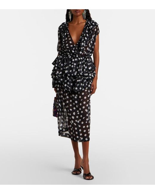 Dries Van Noten Black Polka-Dot Ruffled Top