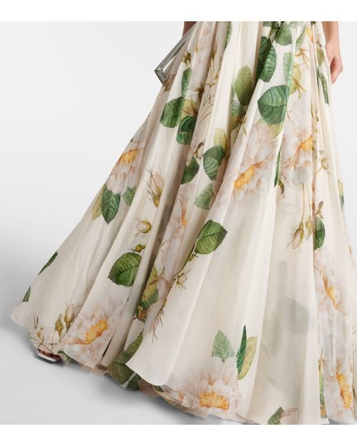 Robe longue en soie a fleurs Giambattista Valli en coloris Green