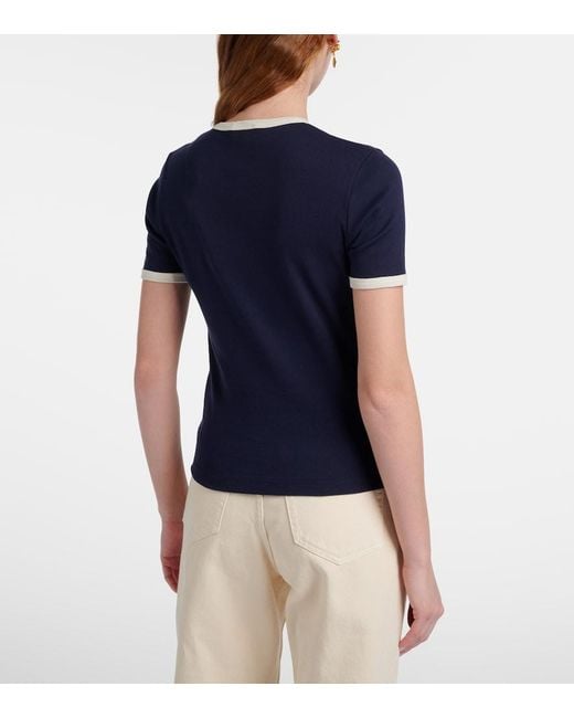 Saint Laurent Blue Cassandre Cotton Jersey T-Shirt