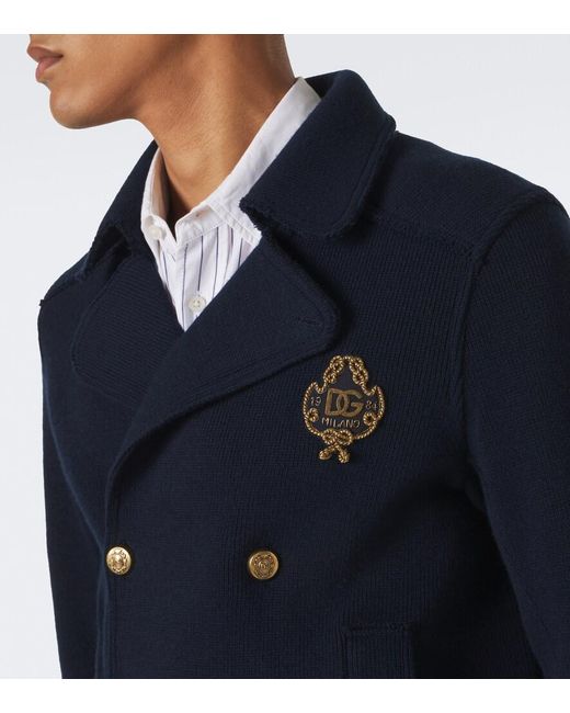 Dolce & Gabbana Blue Dg Knitted Cotton Blazer for men