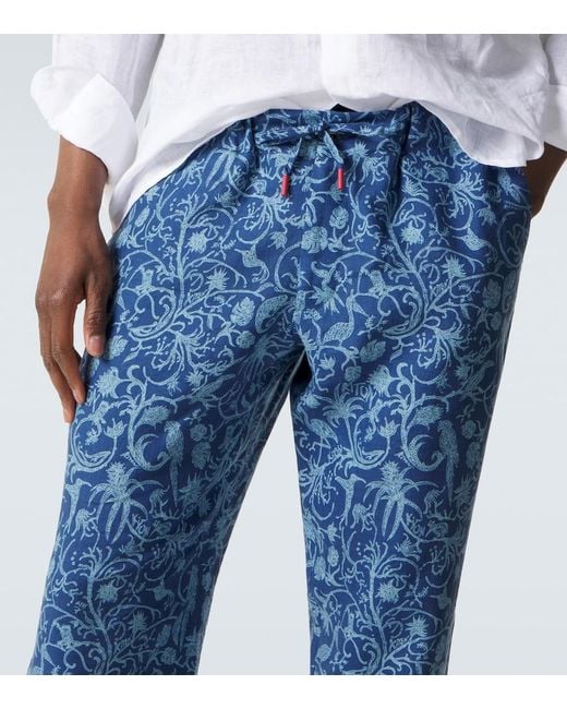 Kiton Bedruckte Hose Aus Leinen in Blue für Herren