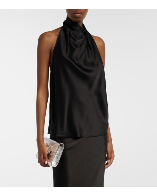 The Sei Black Halterneck Silk Satin Top