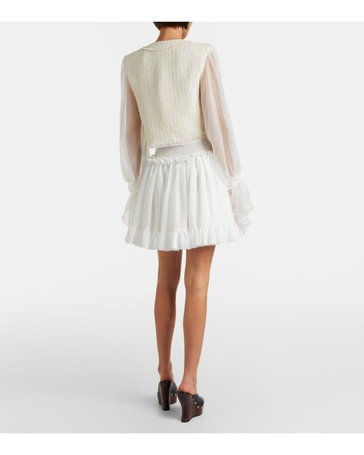 Balmain White Ruffled Poplin Miniskirt