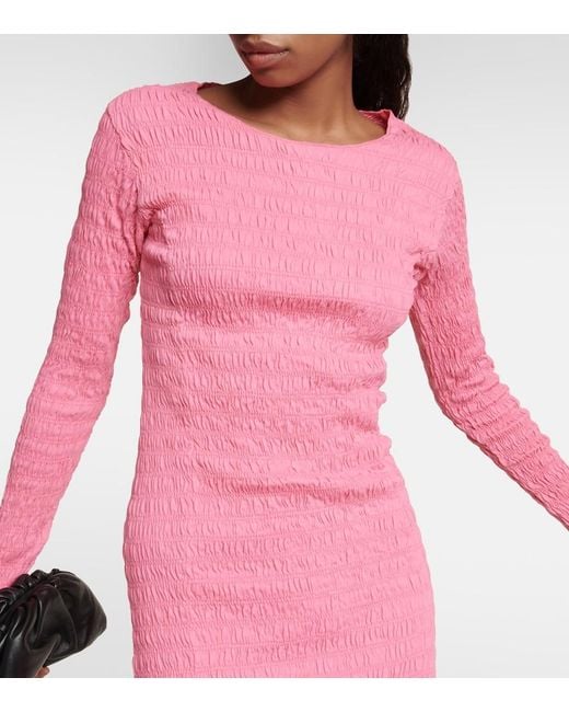 Patou Pink Smocked Cotton-Jersey Mini Dress