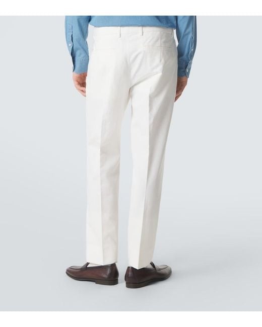 Zegna White Cotton And Linen Straight Pants for men