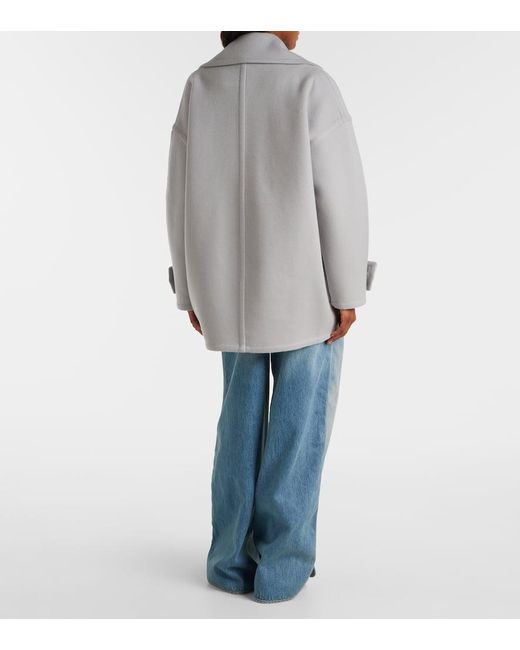 Loewe Gray Pebble Double-Breasted Wool Peacoat