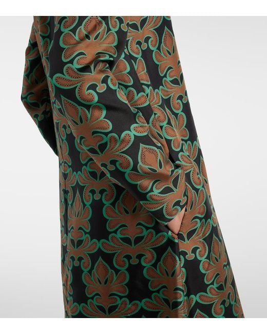LaDoubleJ Green Bedrucktes Midikleid Swing Aus Seiden-Twill