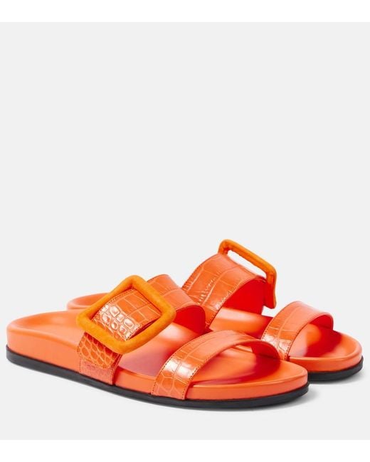 Manolo Blahnik Red Mayfu Leather Slides