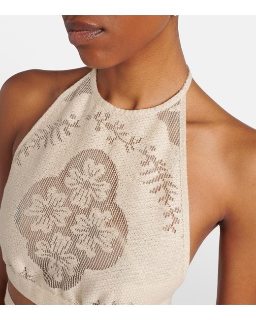 Valentino White Open-Back Cotton-Blend Crop Top