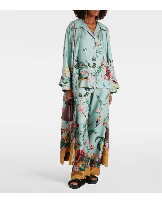 LaDoubleJ Green Midnight Floral Silk Wrap Dress