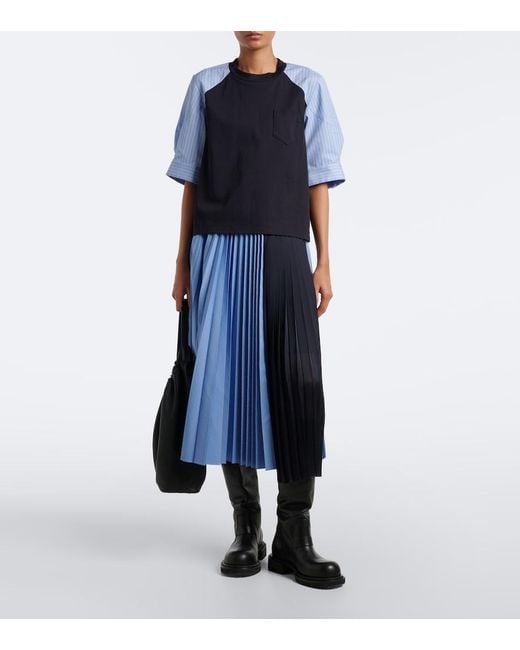 Sacai Blue Striped Cotton T-Shirt
