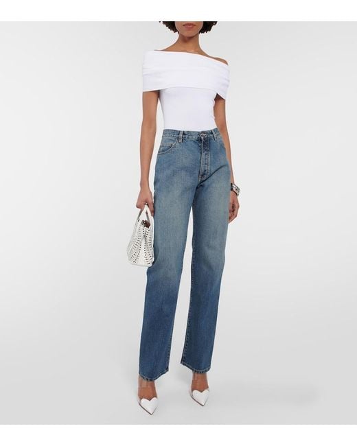 Alaïa White Off-Shoulder Knit Bodysuit