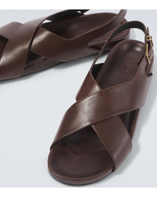 Saint Laurent Brown Helios Cassandre Leather Sandals for men