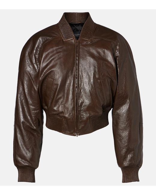Phoebe Philo Brown Cropped Leather Bomber Jacket