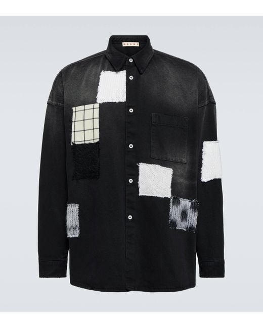 Marni Black Patchwork Cotton Shirt for men