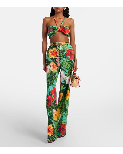 Dolce & Gabbana Green Bow-Detail Floral Cotton Bra Top