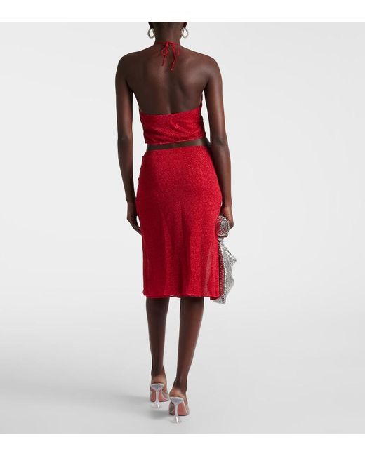 Oseree Red Lumiere Rose Midi Skirt