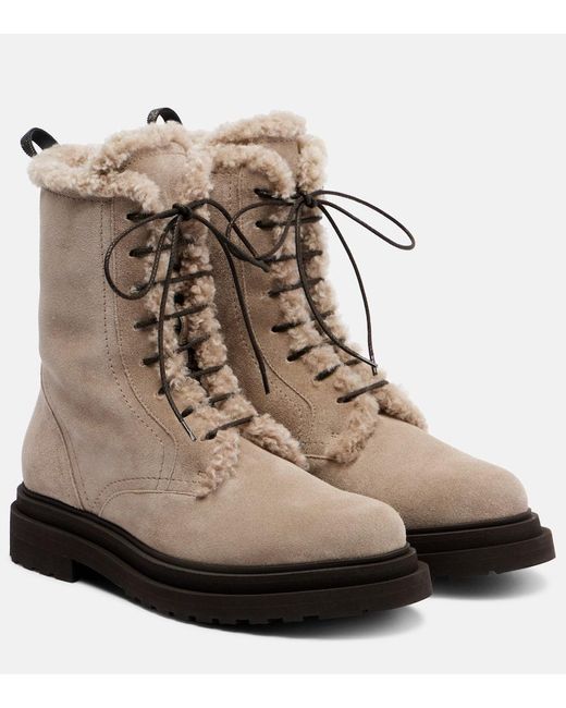 Bottines En Daim Et Shearling Brunello Cucinelli en coloris Brown