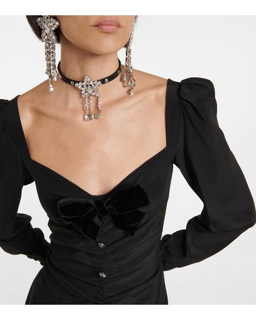Alessandra Rich Black Ruched Silk Midi Dress