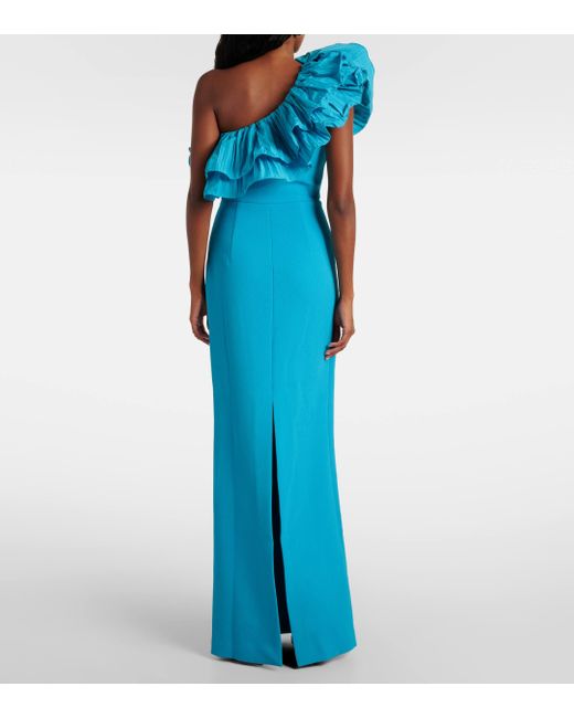 Rebecca Vallance Blue Ella Ruffled One-Shoulder Gown