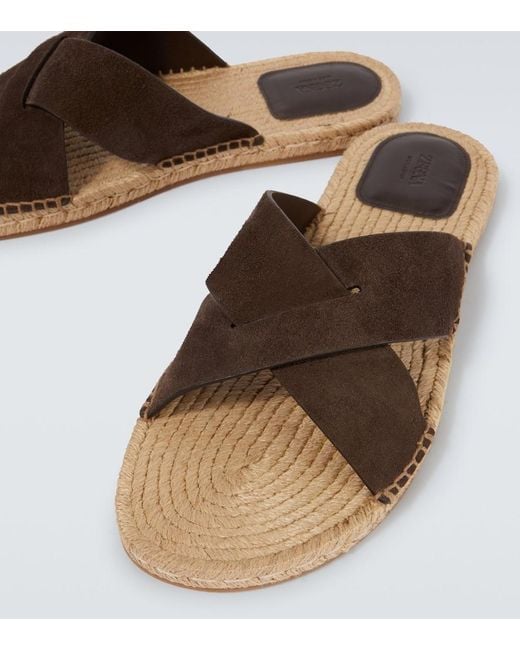 Zegna Brown Suede Espadrille Sandals for men
