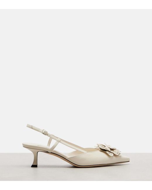Jimmy Choo White Mimmi 50 Leather Slingback Pumps