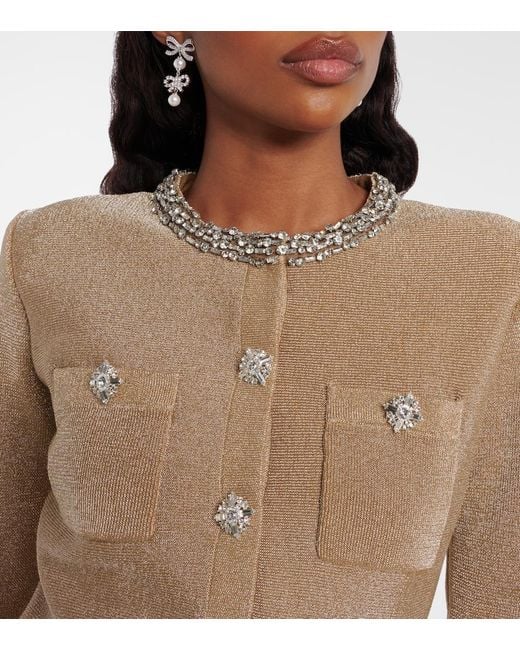 Self-Portrait Natural Crystal-Embellished Peplum Lame Maxi Dress