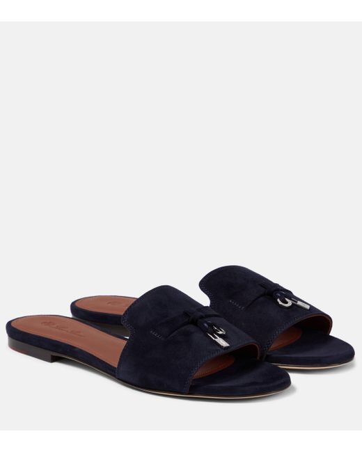 Loro Piana Blue Summer Charms Suede Slides
