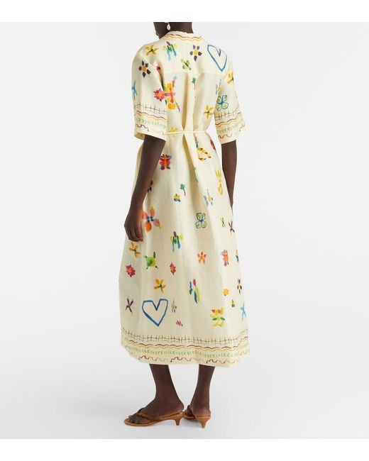 ALÉMAIS Metallic Sidi Floral Linen-Blend Shirt Dress