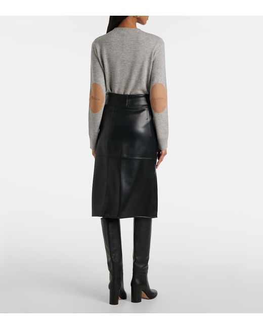 Max Mara Black Plata Faux Leather Midi Skirt
