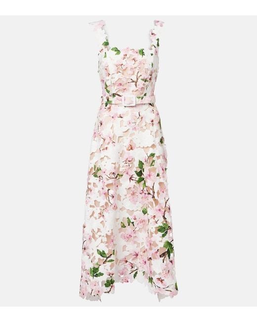 Oscar de la Renta White Floral Lace Cocktail Dress