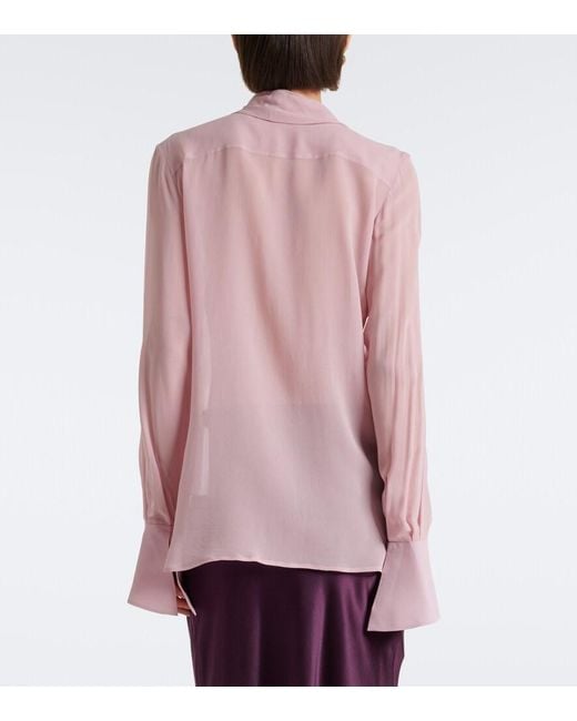 Nina Ricci Pink Tie-Neck Silk Blouse