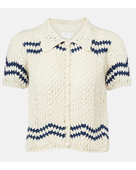 Anna Kosturova Metallic Nautical Chevron Crochet Cotton Shirt