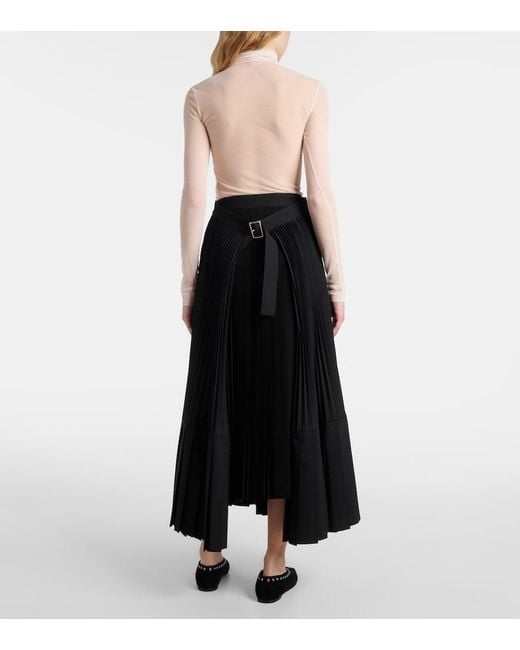 Junya Watanabe Black Plisse Wool-Blend Maxi Skirt