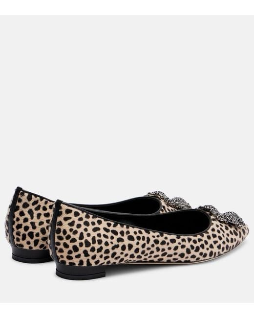 Manolo Blahnik Black Hangisi Calf Hair Ballet Flats